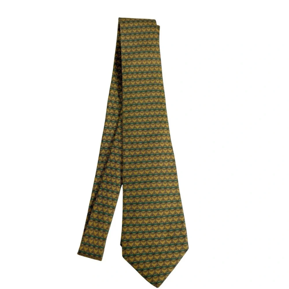 Vtg Hermès Silk‎ Mens Neck Tie Equestrian Chain Link Stirrup Pattern Made France